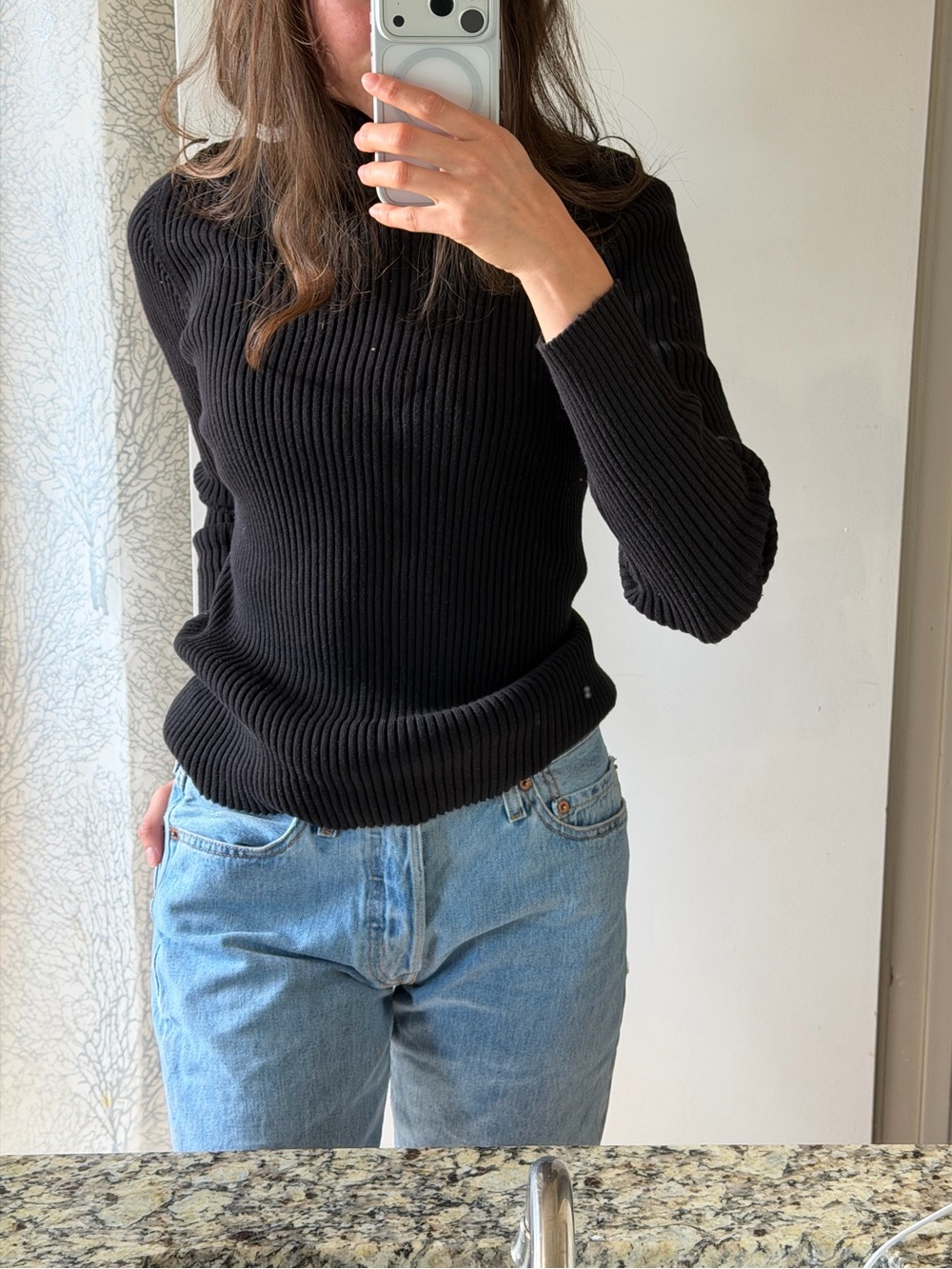 Preview International Black Ribbed Crew Neck Sweater